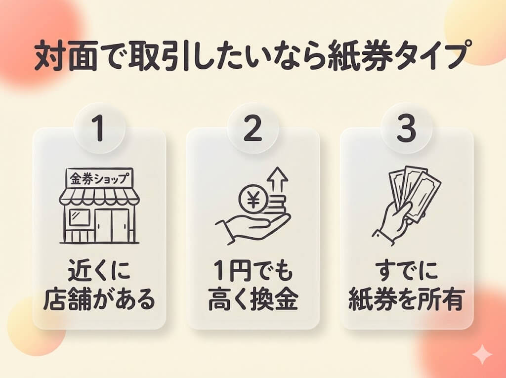 金券を高く換金する方法|紙券とデジタルの損得比較とおすすめ優良業者紹介 109 gk-紙券タイプ換金がおすすめな人