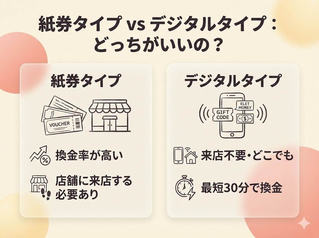 金券を高く換金する方法|紙券とデジタルの損得比較とおすすめ優良業者紹介 108 gk-金券の換金はどっちがお得?