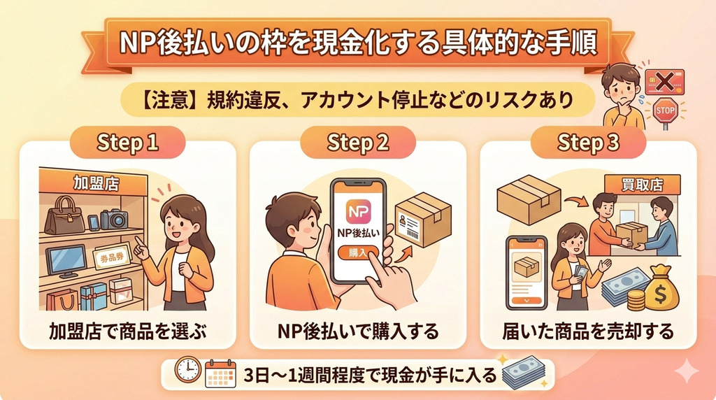 NP後払いを現金化する方法|即日対応の後払いアプリや優良店も紹介 119 GK-NP後払いの枠を現金化する具体的な手順