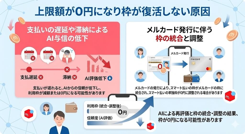 メルペイスマート払いの枠上げ攻略法!上限0円の原因と即日現金化の手順 119 gk-メルペイ利用枠が復活しない原因