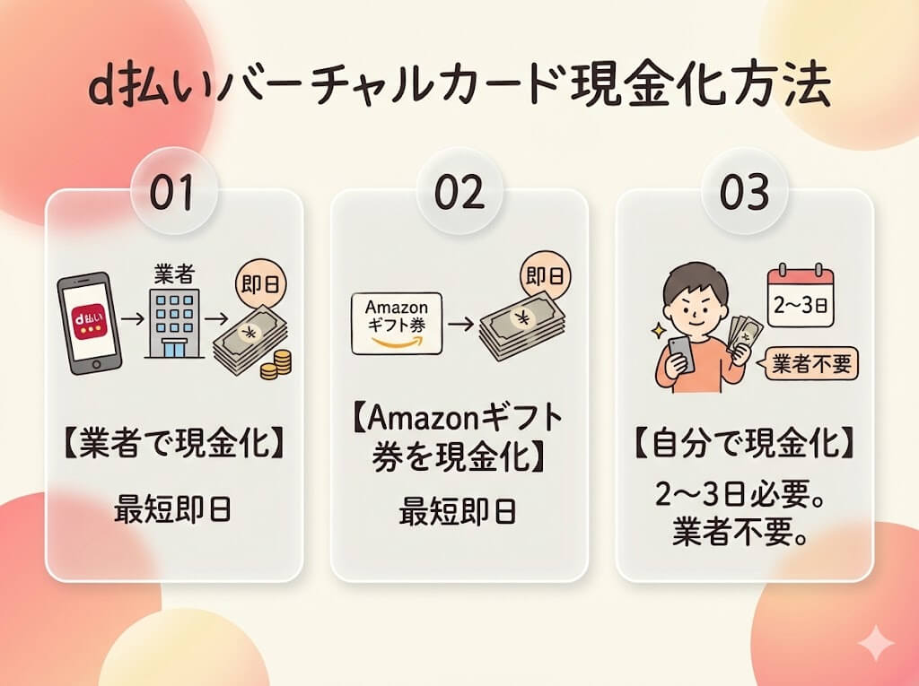 d払いバーチャルカードを現金化する方法|おすすめ優良業者やバレる原因・対策も解説! 123 gk-dbarai-genkinkamatome