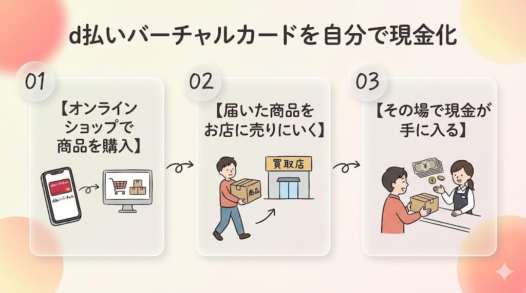 d払いバーチャルカードを現金化する方法|おすすめ優良業者やバレる原因・対策も解説! 206 gk-dbarai-self