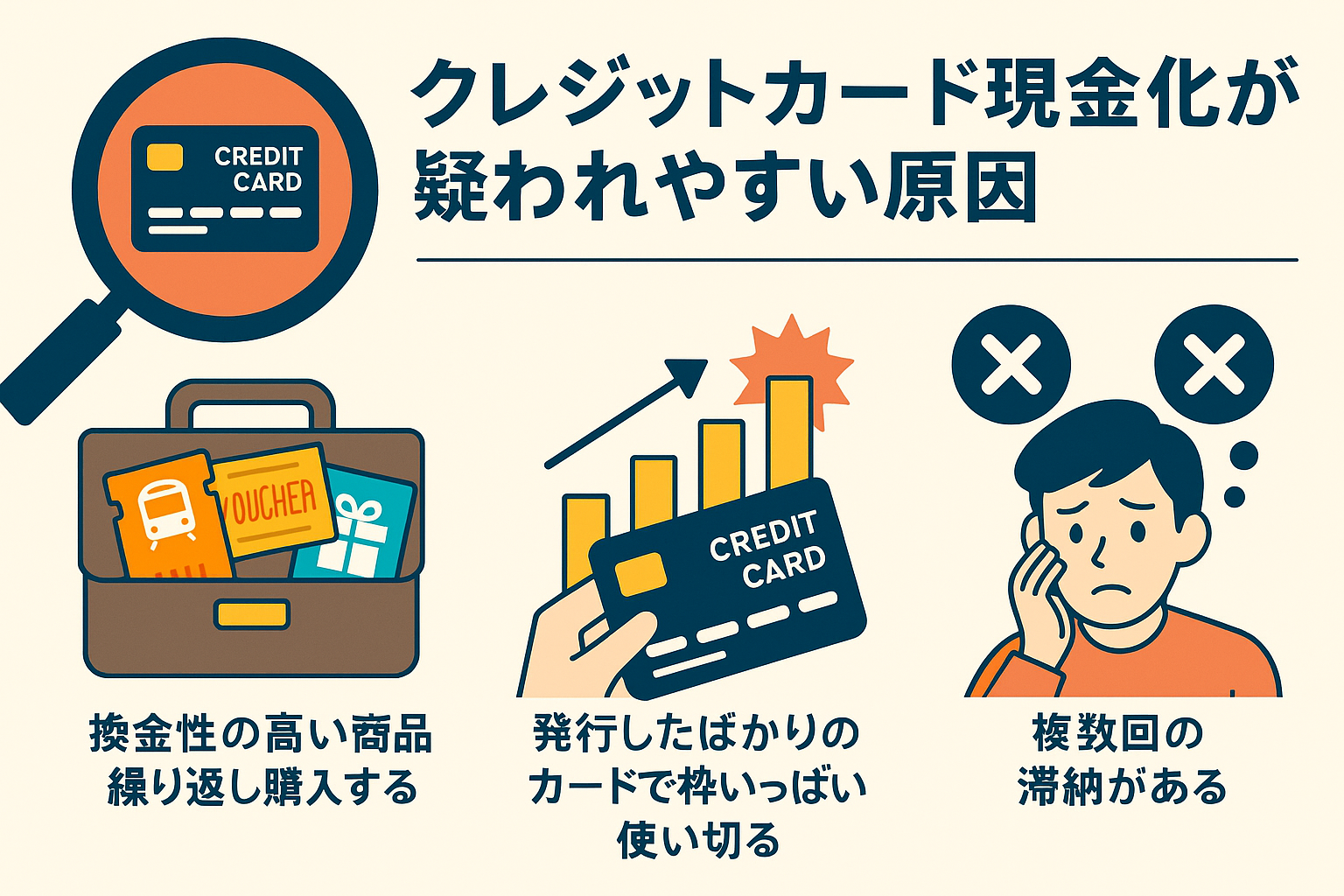クレジットカード現金化を疑われたら?バレる原因とカード利用停止を防ぐ対処法を解説 120 card_branddoubt_03