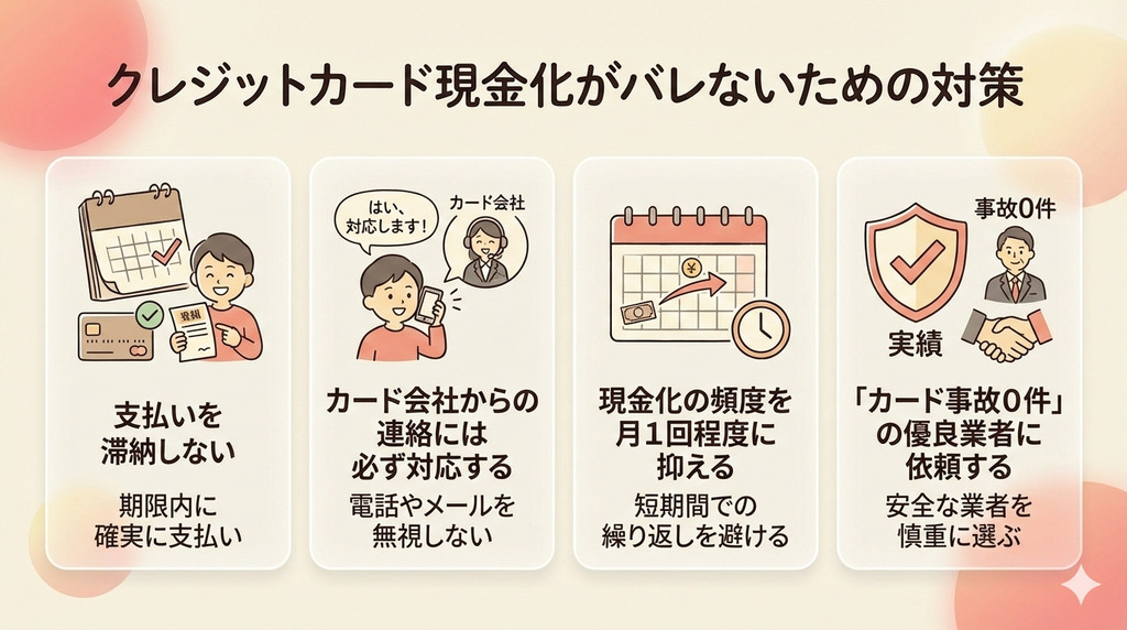 クレジットカード現金化はバレる?即日安全に現金を手に入れる方法と疑われたときの言い訳例 200 GK_クレジットカード現金化がバレないための対策