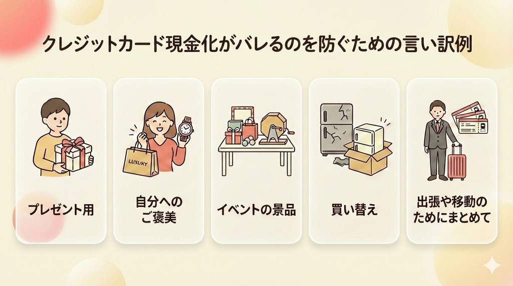 クレジットカード現金化はバレる?即日安全に現金を手に入れる方法と疑われたときの言い訳例 201 GK_クレジットカード現金化がバレるのを防ぐための言い訳例