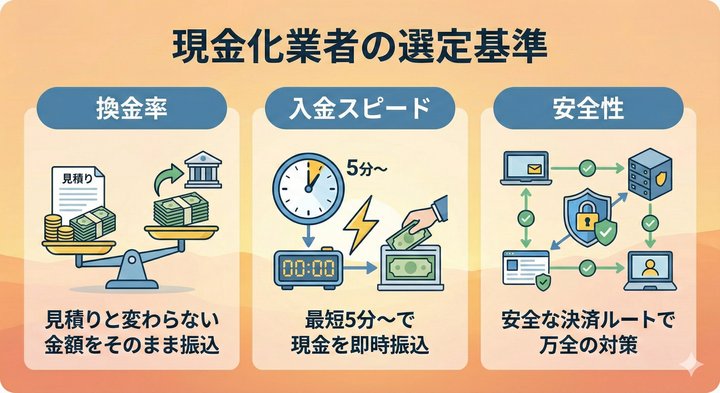 ペイディ審査落ちの原因と対処法!即日現金化できる代替えアプリも紹介 121 GK_現金化業者の選定基準