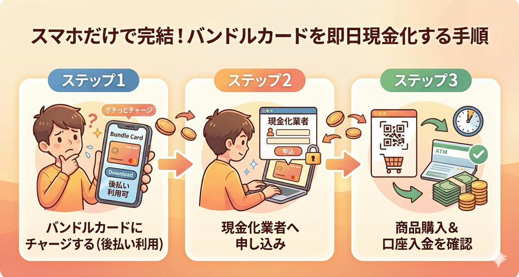 バンドルカードを即日現金化する具体的な手順!最短30分で現金化できる優良店も紹介 116 GK_スマホだけで完結!バンドルカードを即日現金化する手順