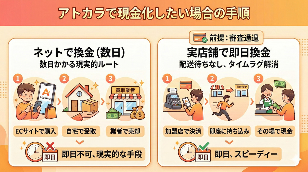 アトカラは即日現金化できる?審査落ちの原因とすぐ現金を作れる代替アプリ5選 205 GK_アトカラで現金化したい場合の手順