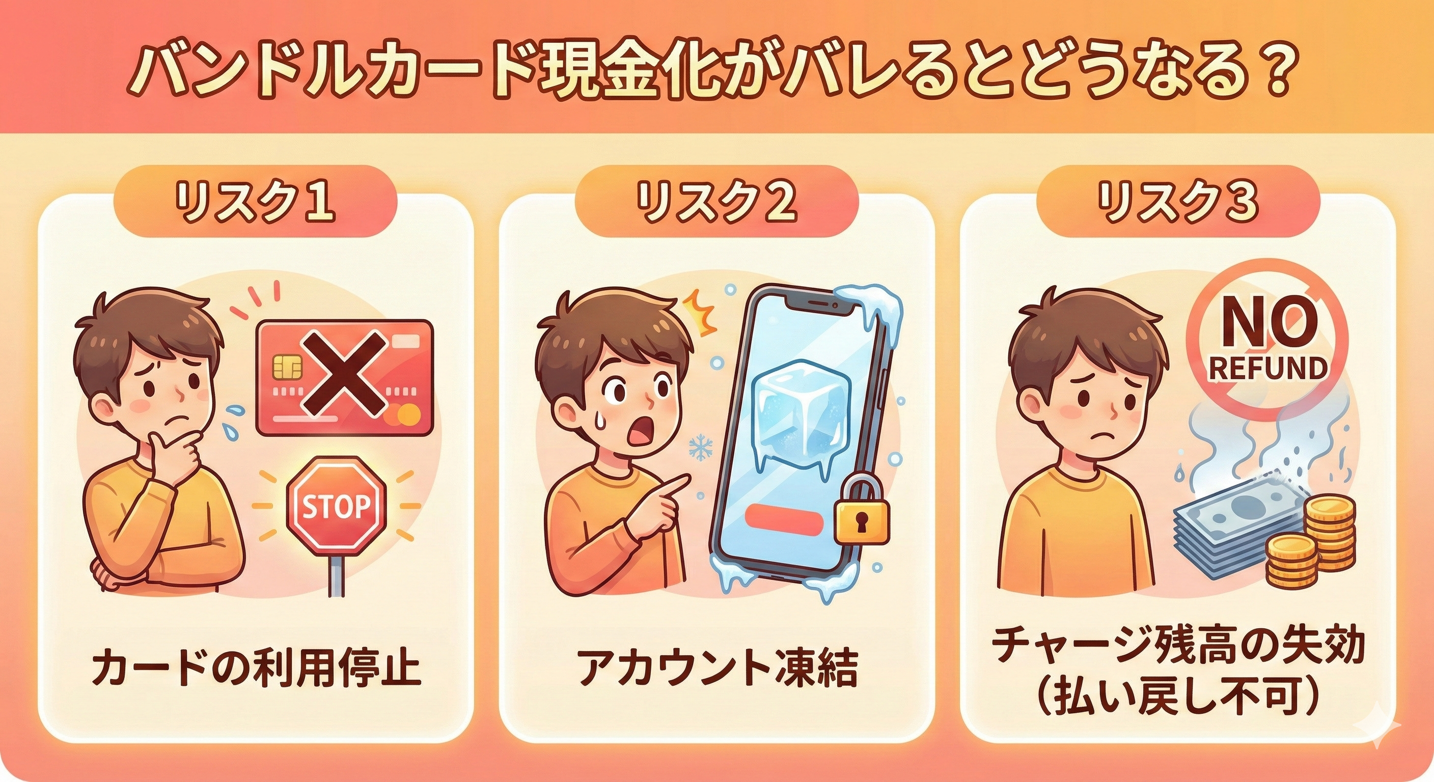 バンドルカード現金化はバレる?後払いが利用停止にならない安全な方法 114 GK_バンドル現金化リスク