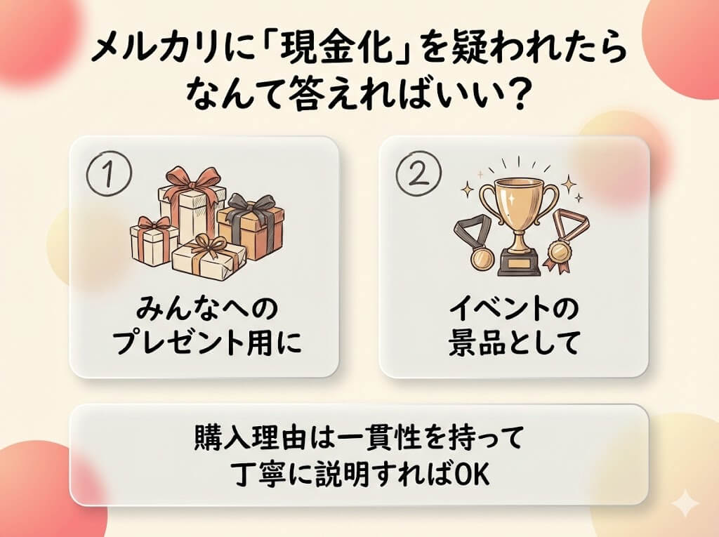 メルカリでクレジットカード現金化する方法|商品選定や優良業者も紹介 202 gk-疑われた場合の回答例メルカリ