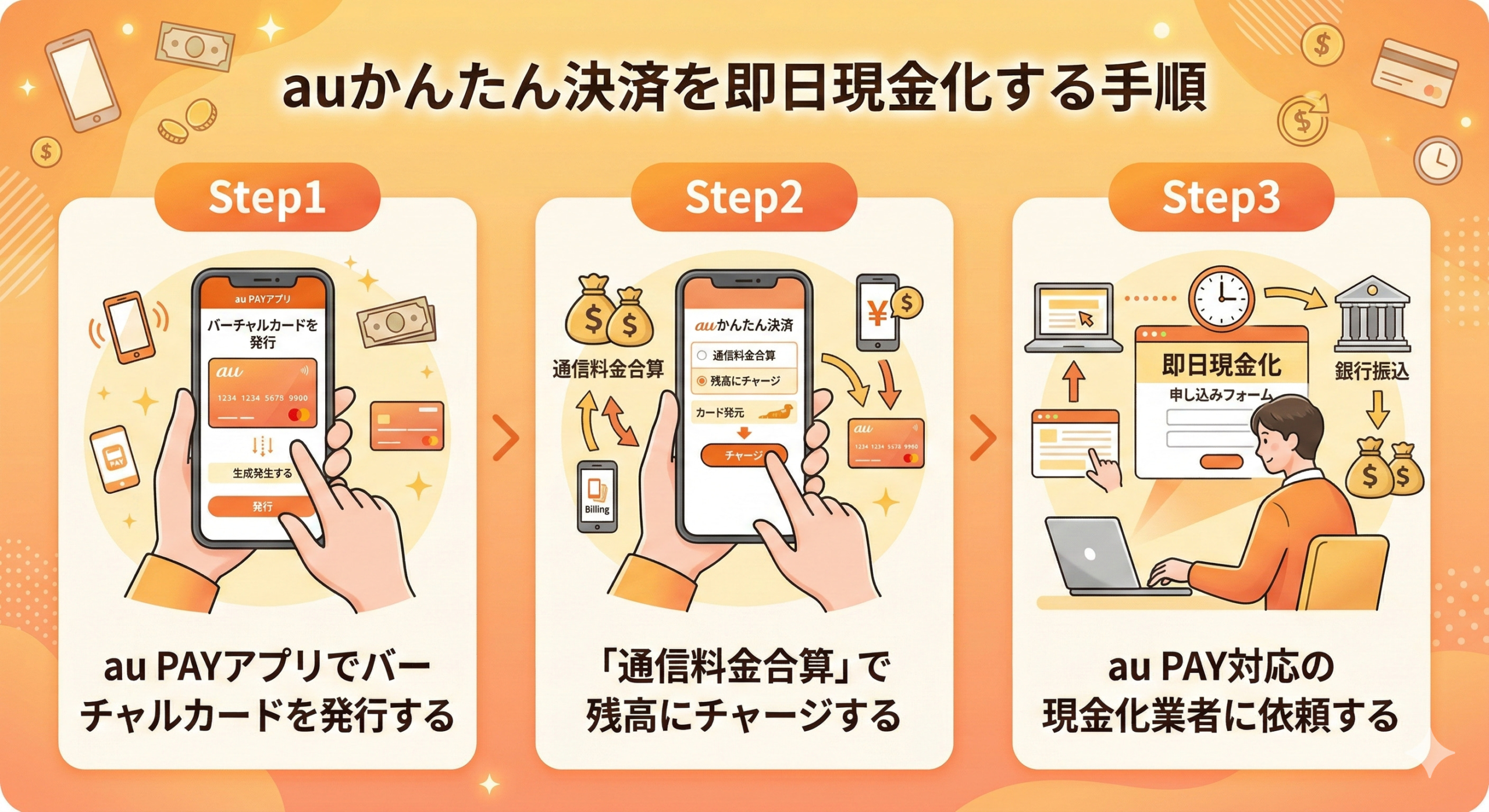 auかんたん決済を現金化する方法|バーチャルカード即日対応のおすすめ優良業者も紹介 114 GK_auかんたん決済現金化の手順