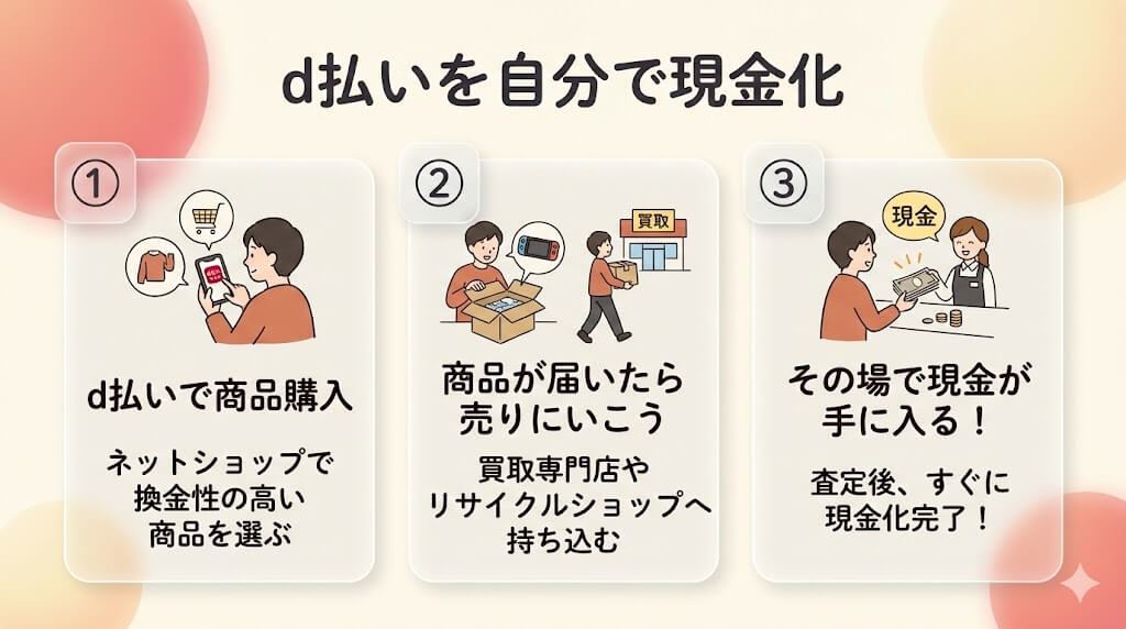 d払い現金化の換金率を上げるには?|優良業者で安全に現金化する手順も解説 204 dbarai-self