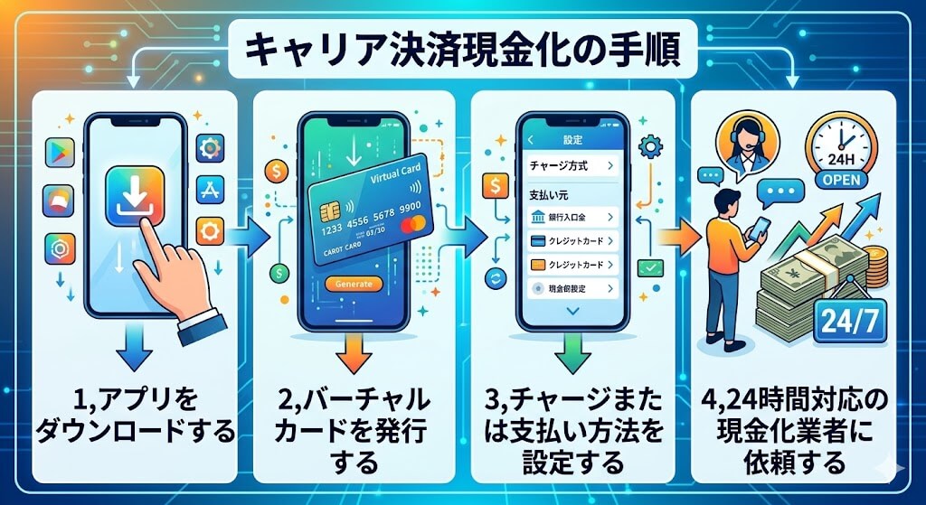 キャリア決済を24時間即日現金化!おすすめ優良業者5選と手順を解説 200 GK-キャリア決済現金化手順