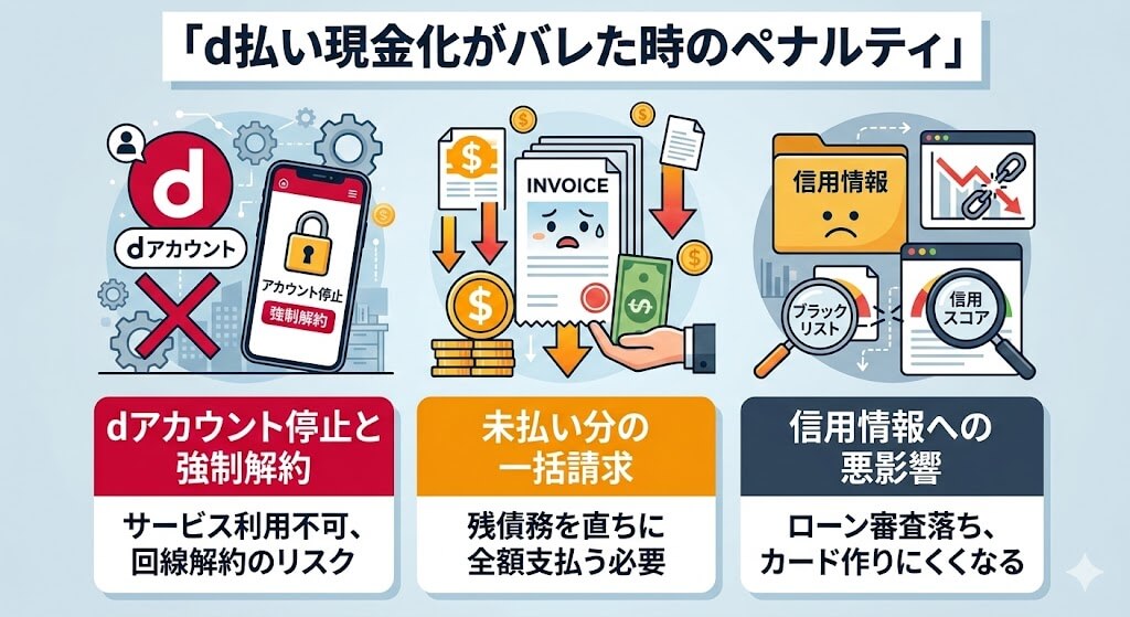 d払い現金化がバレる原因と対策!利用停止を防ぐ安全な方法も解説 119 gk-d払いバレた時のペナルティ