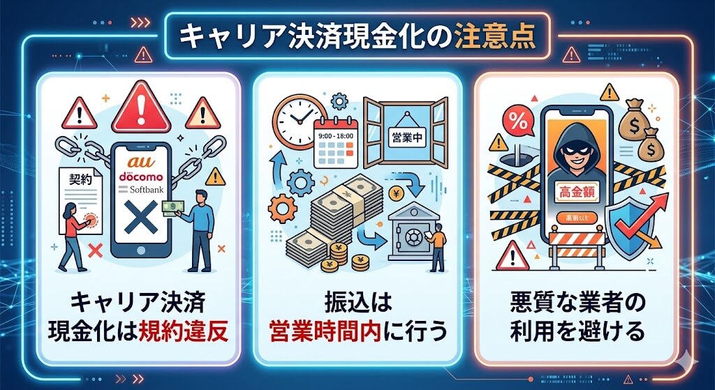 キャリア決済を24時間即日現金化!おすすめ優良業者5選と手順を解説 205 GK-キャリア決済現金化の注意点jpg