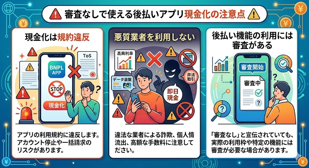 審査なしの後払いアプリ10選|即日現金化する方法やおすすめ優良業者も紹介 221 gk-審査なし後払いアプリの注意点