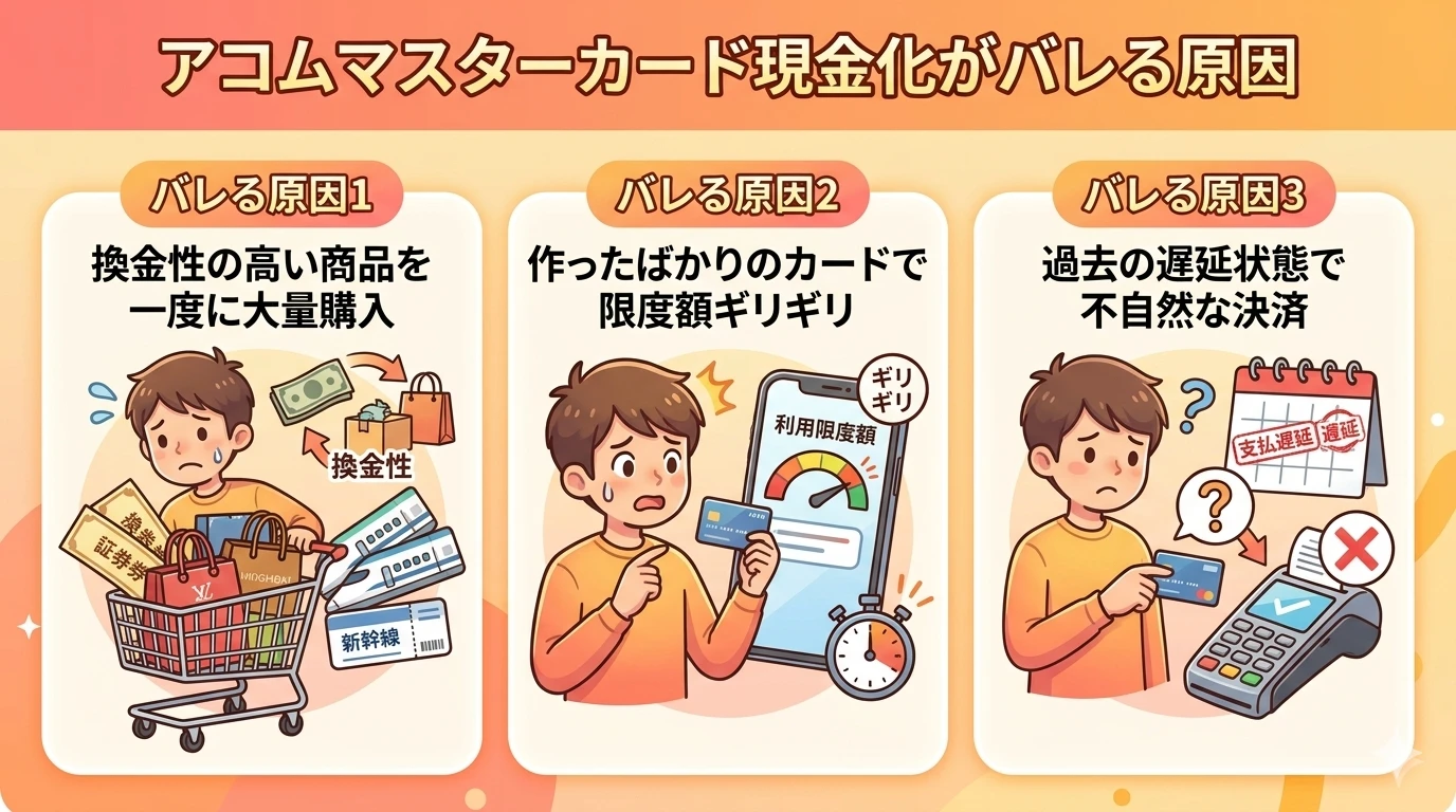 【2026年3月最新】アコムマスターカード即日現金化の手順と優良業者 118 GK-アコムマスターカードの現金化がバレる原因