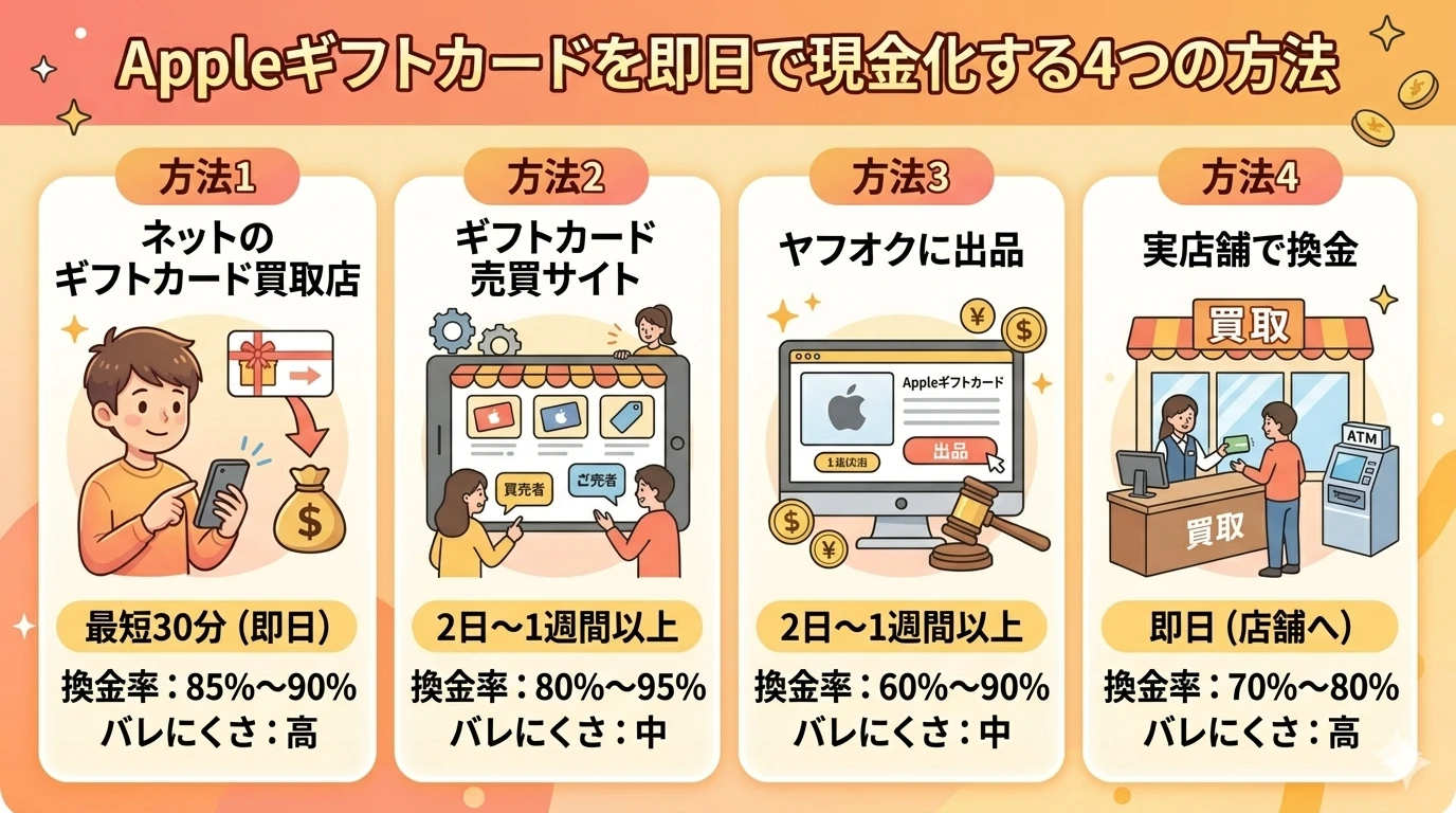 2026年3月最新!Appleギフトカード即日現金化の手順と優良店 108 GK-Appleギフトカードを即日で現金化する4つの方法