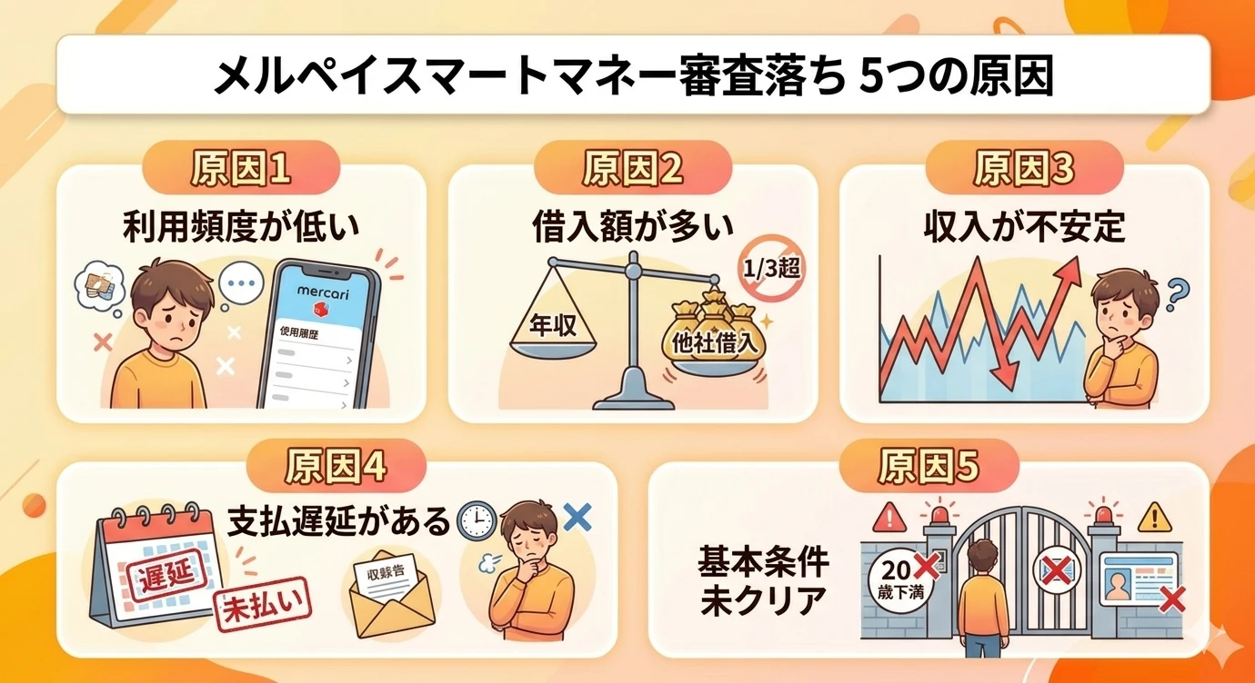 【2026年3月最新】メルペイスマートマネーの審査落ちの原因は?すぐ現金を作る方法 160 GK-メルペイスマートマネーの審査に落ちた具体的な5つの原因