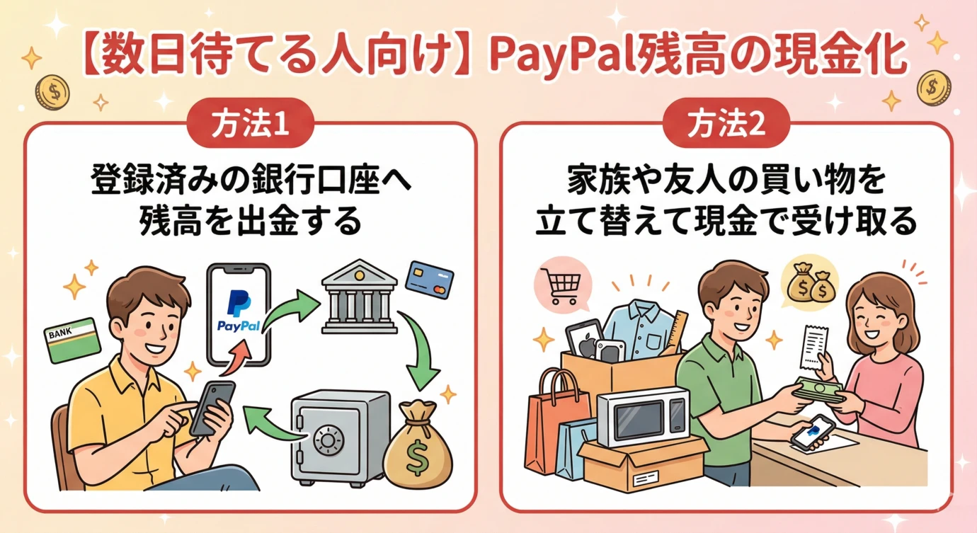 【2026年3月最新】PayPal残高は即日現金化できる?代替手段も解説 201 GK-数日待てる人向け|PayPal(ペイパル)残高を現金化する方法