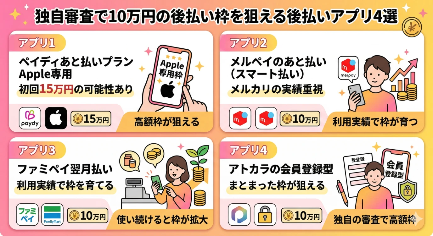【2026年3月最新】審査なしで10万円使える後払いアプリはある?即日現金化の方法 228 GK-独自審査で10万円の後払い枠を狙える後払いアプリ4選