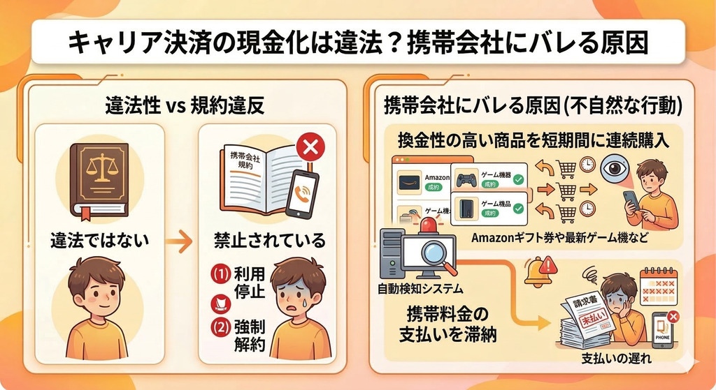 キャリア決済を即日現金化できる優良業者5選|ドコモ・au・ソフトバンクの現金化方法 201 GK_キャリア決済の現金化は違法?携帯会社にバレる原因
