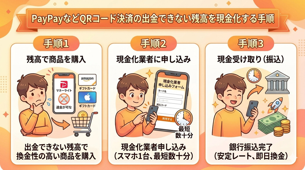 電子マネーを現金化する方法|EdyやSuicaなど種類別の換金ルート 121 GK_PayPayなどQRコード決済の出金できない残高を現金化する手順