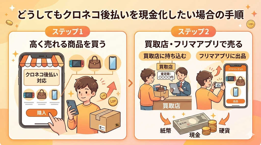 クロネコ後払いは即日現金化できない?今日中に現金を作る方法を解説 205 GK_どうしてもクロネコ後払いを現金化したい場合の手順