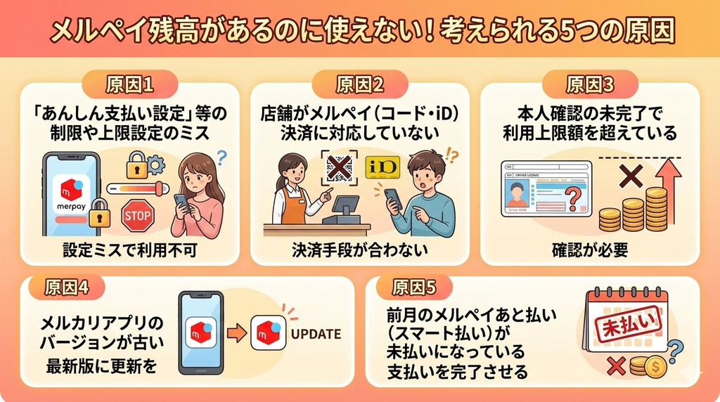 メルペイ残高があるのに使えない!5つの原因と確認手順・現金化の方法 118 GK_メルペイ残高があるのに使えない!考えられる5つの原因