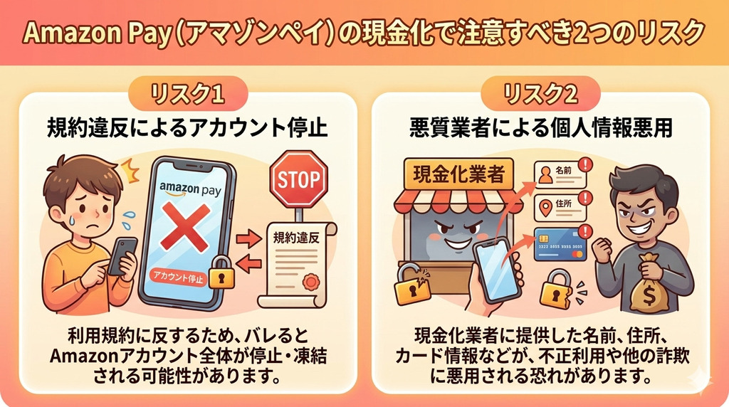 Amazon Pay(アマゾンペイ)を現金化する方法|状況別の即日ルートと注意点 14 GK_Amazon Pay(アマゾンペイ)の現金化で注意すべき2つのリスク