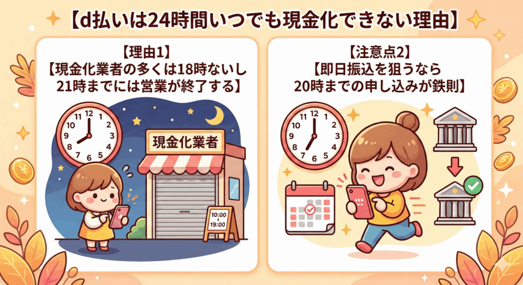 d払い現金化を24時間・即日行う裏ワザ|深夜早朝はギフト券買取で最短10分振込 118 d払い深夜現金化の手順図