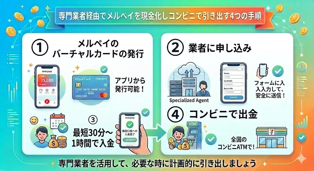 メルペイ現金化をコンビニでする方法!2026年最新の優良業者も紹介 211 gk-業者を使ってメルペイ現金化してコンビニで引き出す手順