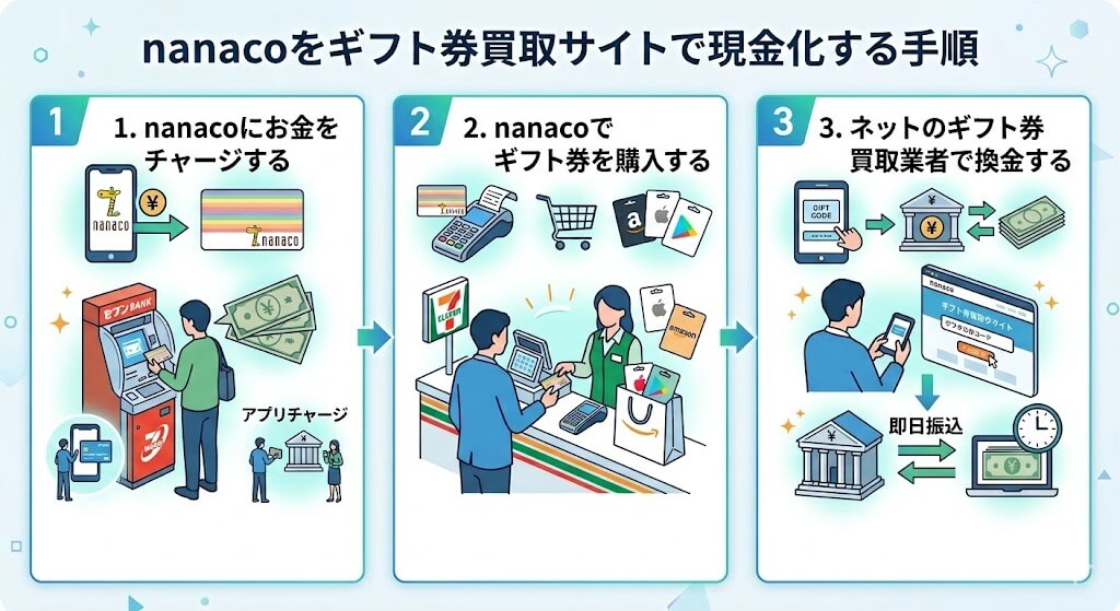 nanacoを現金化する3つの方法!即日5万円以上を作る代替案も解説 202 gk-nanacoをギフト券で現金化する手順