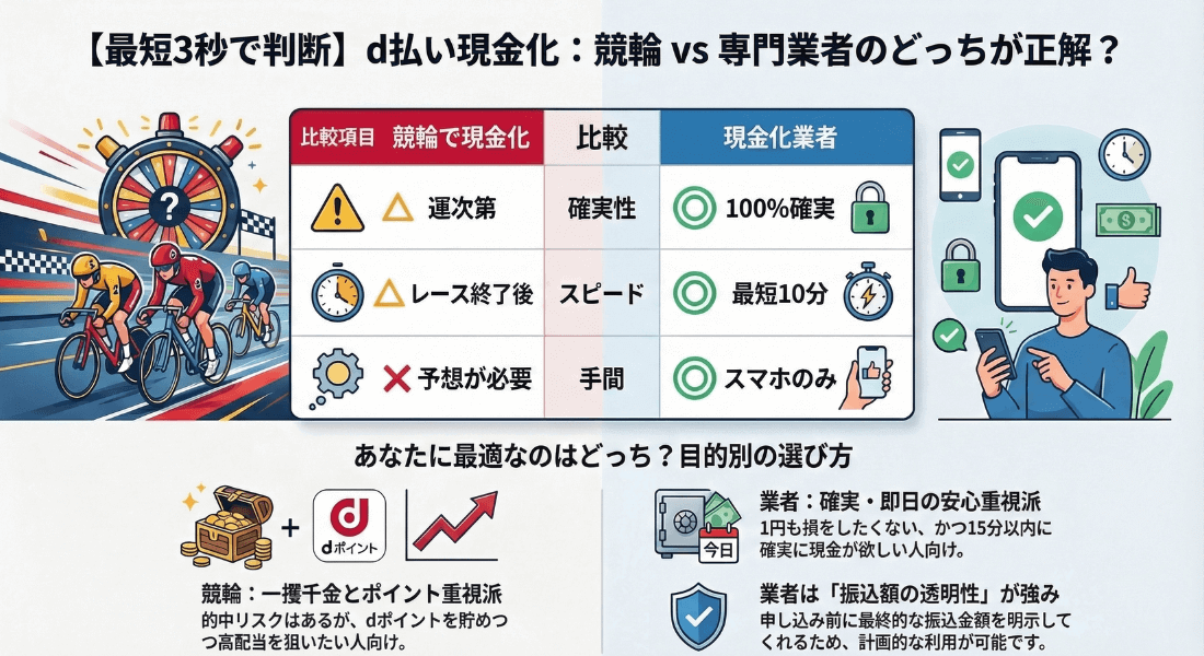 d払いを競輪で現金化する方法!おすすめサイト4選と優良業者も紹介 118 gk-d払い現金化vs競輪