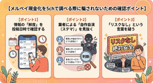 メルペイ現金化の5ch口コミ・評判まとめ|バレるリスクと優良店を紹介 118 メルペイ現金化を5chで調べる際に騙されないための確認ポイント